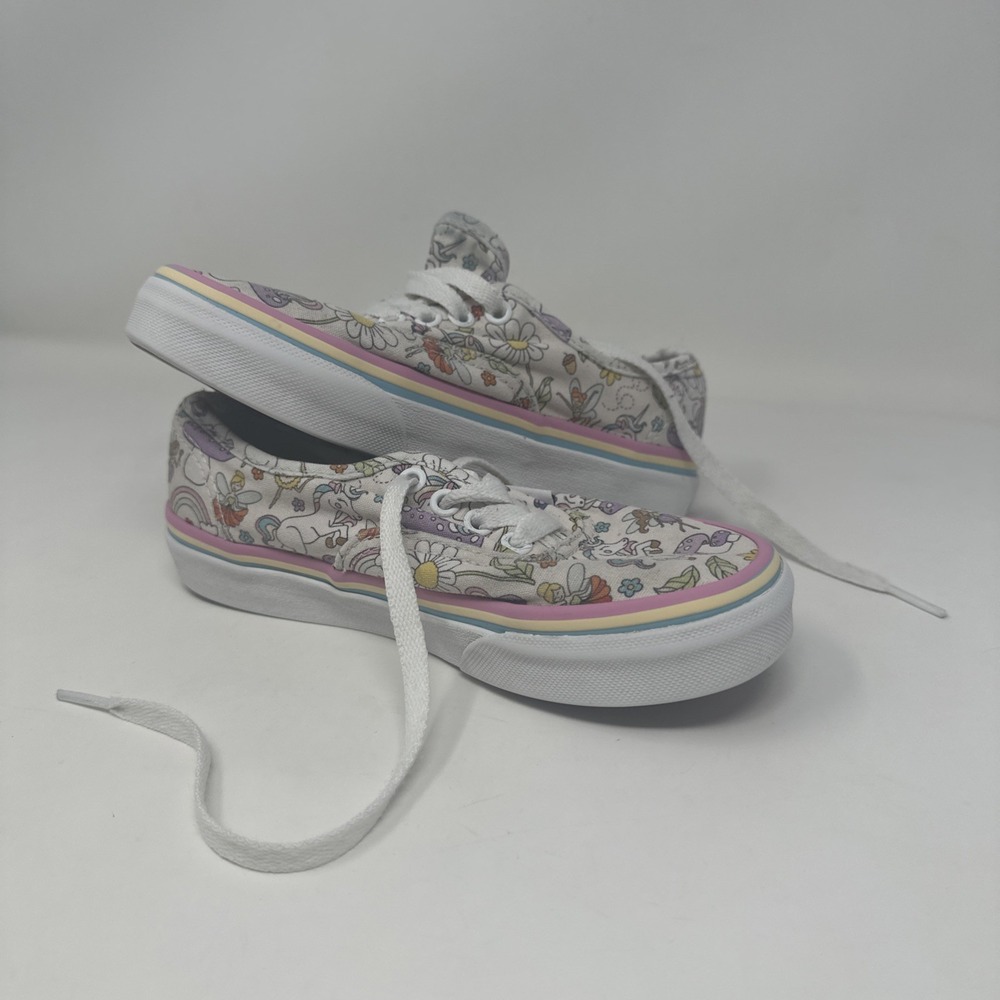 Vans Authentic Kids Unicorn Fairy Rainbow Shoes Sneakers White Canvas Size 1